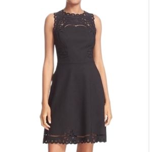 Ted Baker Size 4 Verony black eyelet embroidered skater sleeveless mini dress.